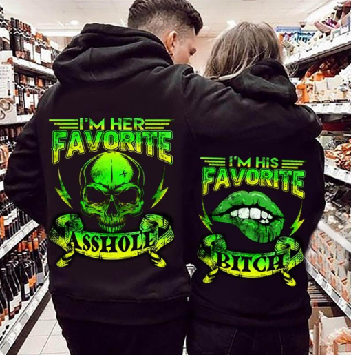 I Am Her Favorite Asshole I Am His Favorite Bitch Couples Hoodie, Skull Lip Couple Hoodie, Skull Lip Hoodie, Unisex Sweater, Sweatshirt