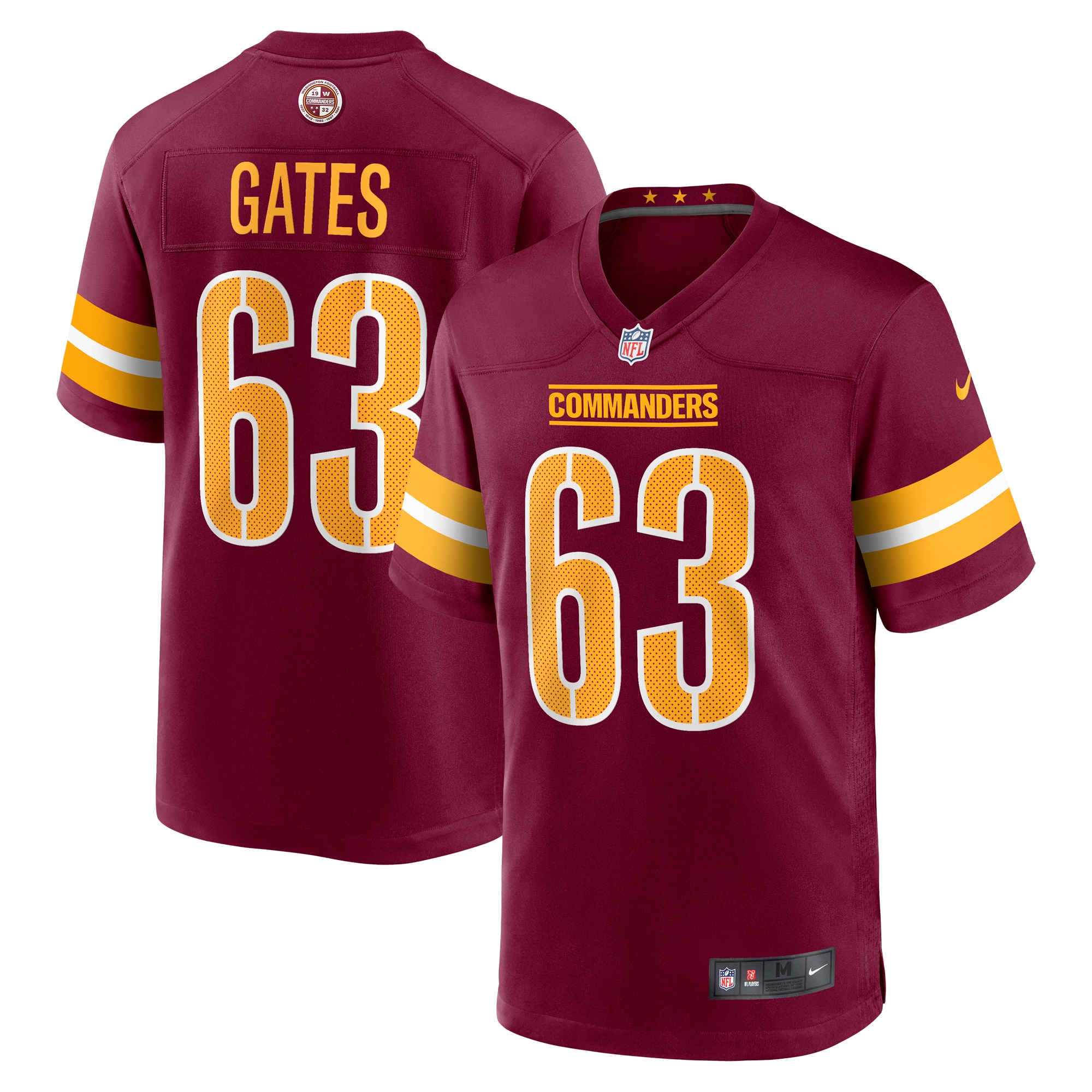 Nick Gates Washington Commanders Game Player Jersey – Burgundy