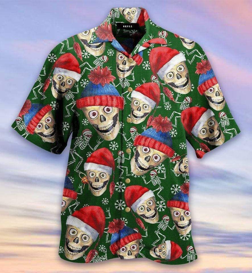 Get Here Funny Christmas Skull Green Hawaii Aloha Shirts Ha85333