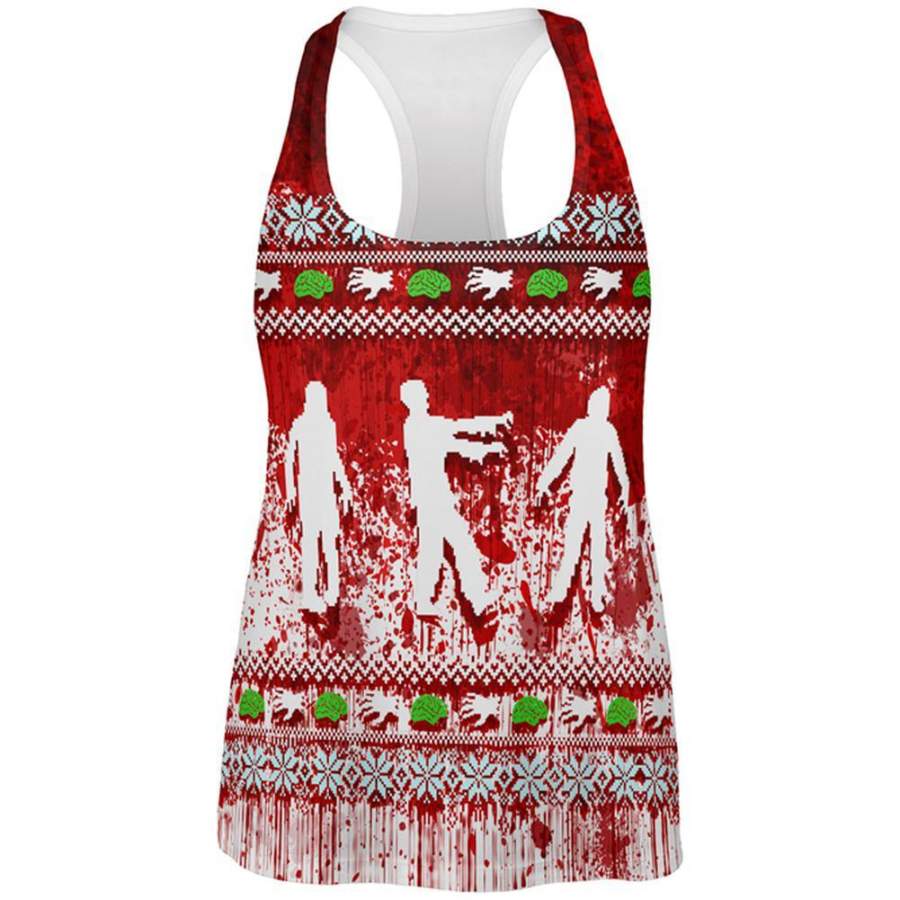 Ugly Christmas Sweater Bloody Zombie Attack Survivor All Over Womens Work Out Tank Top