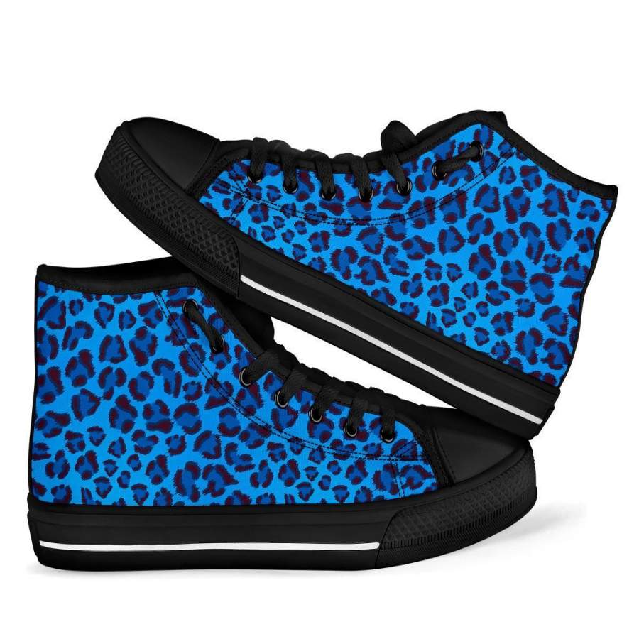 Blue Cheetah Leopard Pattern Print Men Women’s High Top Shoes