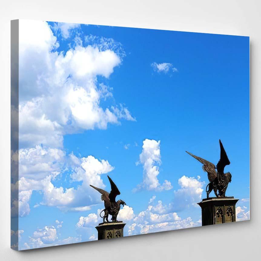 Statues Griffin Griffon Against Sky Legendary – Eagle Animals Canvas Print