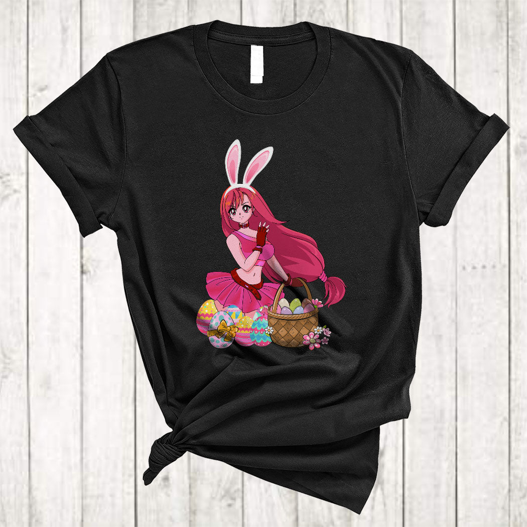 Bunny Anime Women Girl Cute Happy Easter Day Anime Girl With Egg Basket Lover Gifts T-Shirt