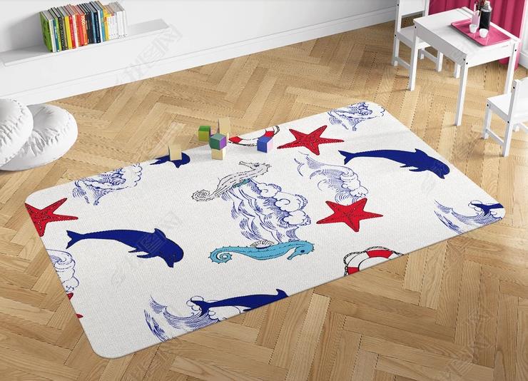 3D Cartoon Seahorse Whale Non-Slip Rug Mat 13