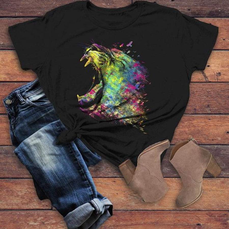 Women’s Grunge T Shirt Lion Shirt Mountain Lions Graphic Tee Artistic Shirts