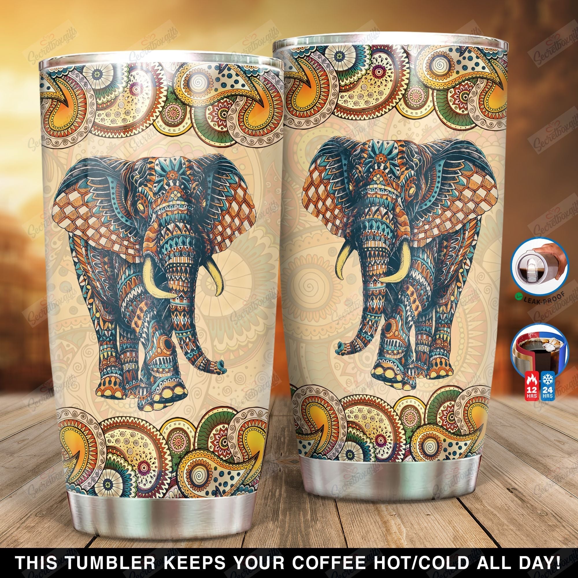 Personalized Elephant Indian Ni2101004Ym Stainless Steel Tumbler Travel Customize Name, Text, Number, Image