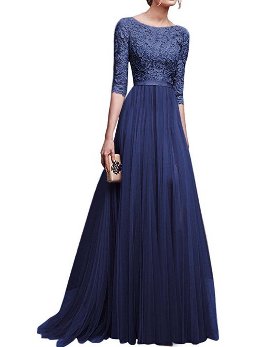 2022 Elegant Chiffon Wedding Bridesmaid Party Dress High Waist Irregularity Cheap Blue Lace Long Robe Loose Size Dress alx