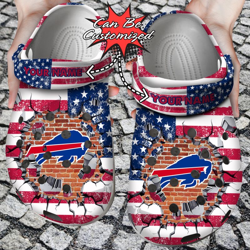 Football Personalized BBills American Flag Breaking Wall Clog Shoes