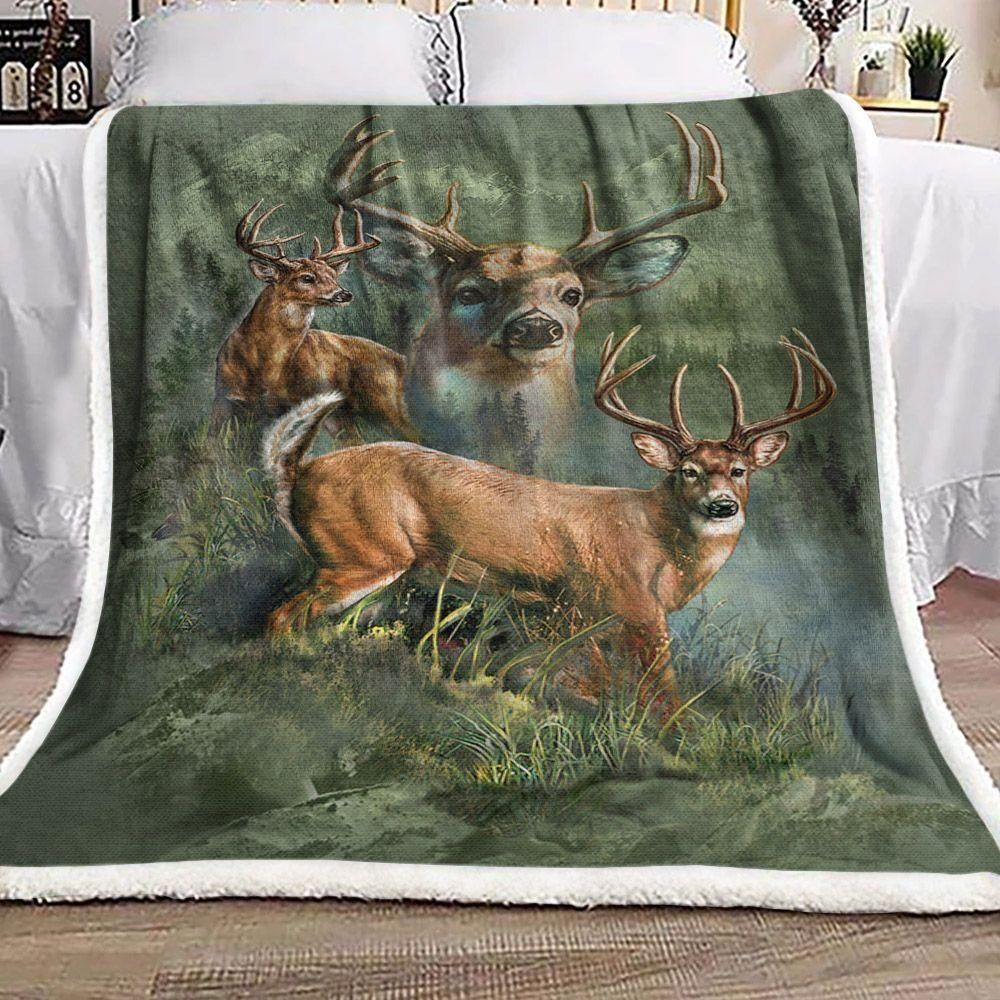 Bewildered Deers In Forest Fleece Blanket, Sherpa Blanket, Gift For Aunt Gift For Parent, Family Member, Friends Gift, Christmas Gift, Home Decor, Home Living