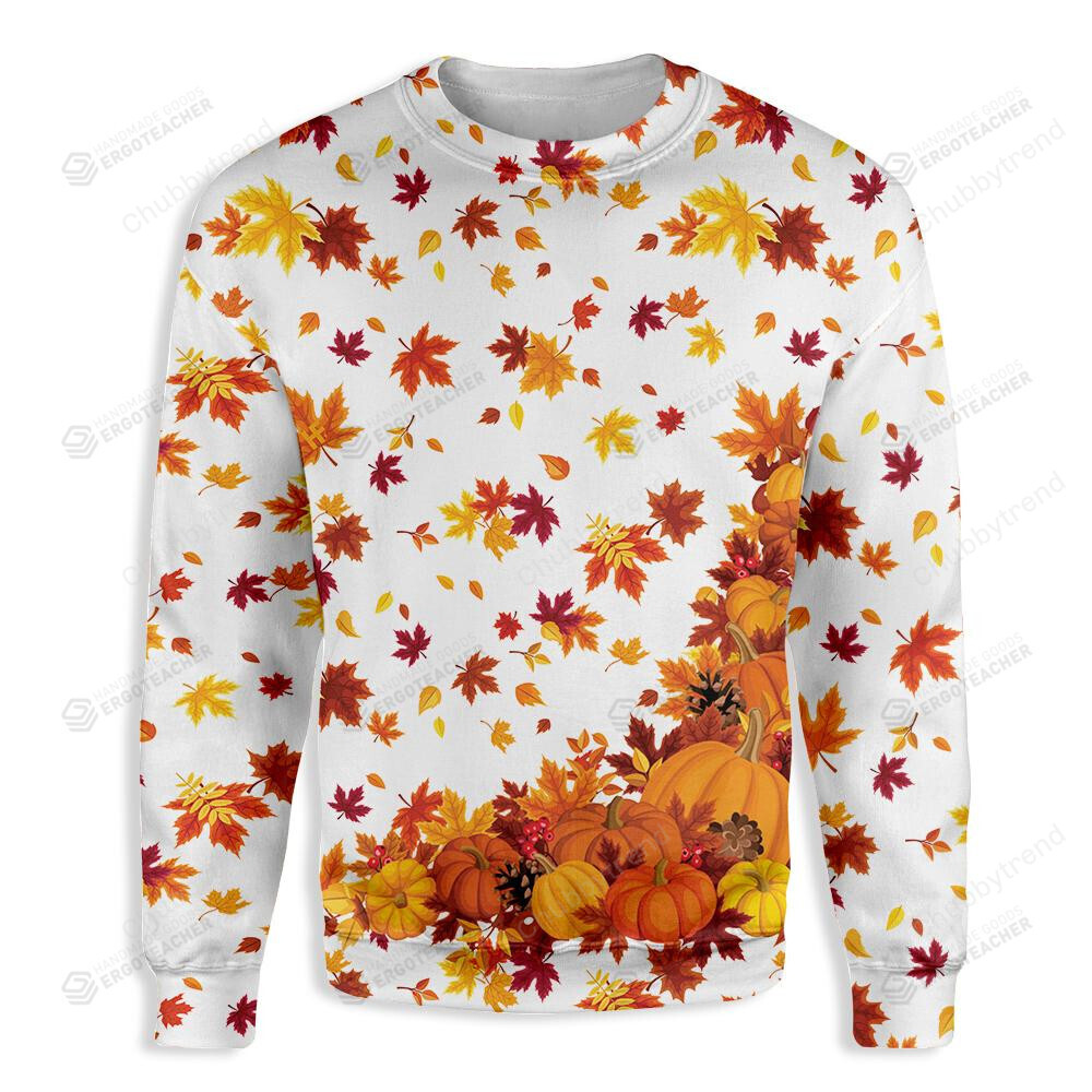 Autumn Fall Pumpkins And Leaves Ugly Christmas Sweater, All Over Print