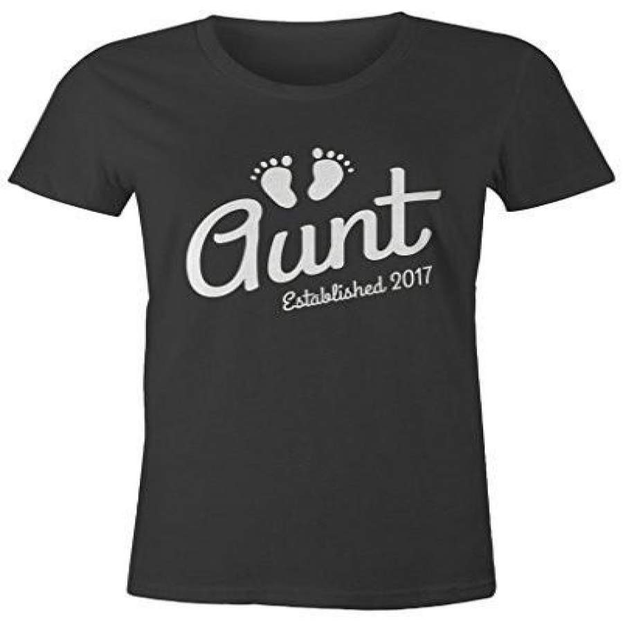 Shirts By Sarah Women’s Aunt Established 2017 T-Shirt Baby Feet Cute Shirts