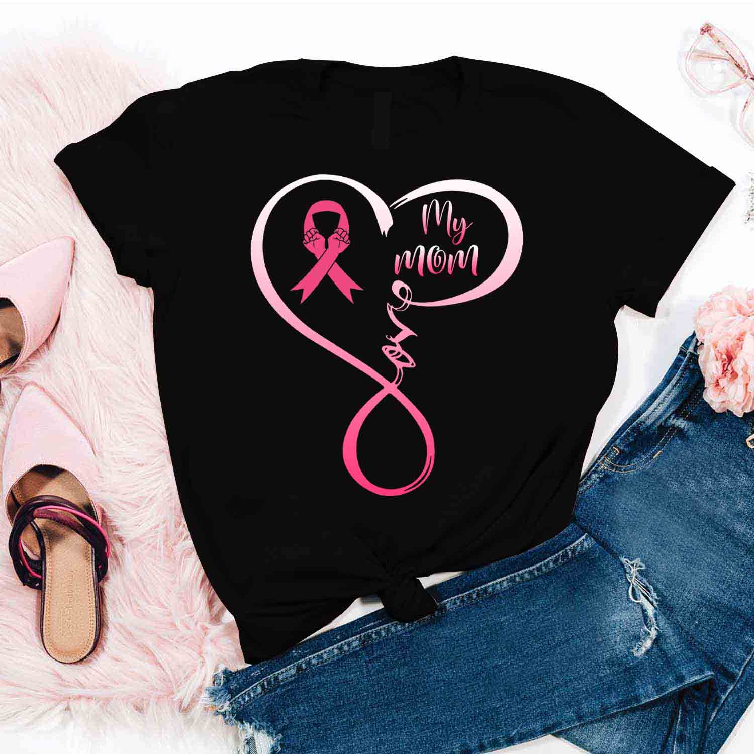 Love My Mom T-Shirt – Breast Cancer Awareness T-Shirt Christmas Gifts For Mother Hoodies Sweater Pink