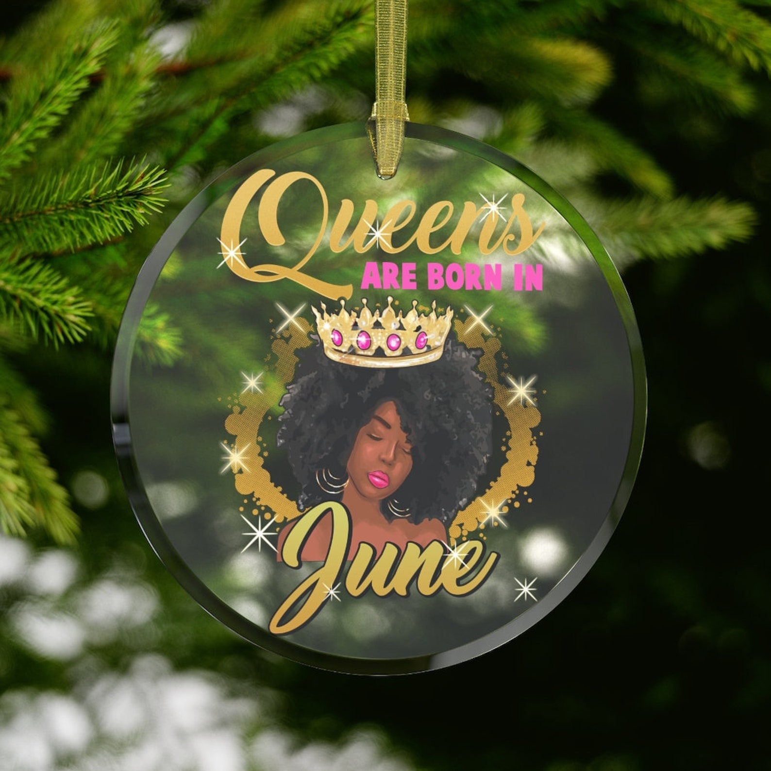 June Black Queen Birthday Black Girl Black Woman Gifts Black Women Afro Crown Christmas Ornament