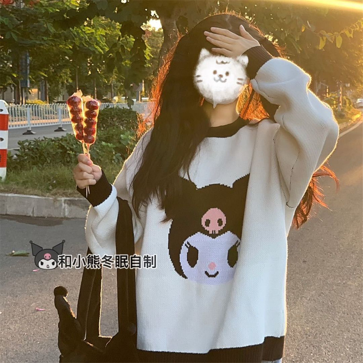 Cute Harajuku Cartoon Sweater Autumn High Street Oversized Clothes Femme Spring Black Ins Style Devil Print Sweater Streetwear alx