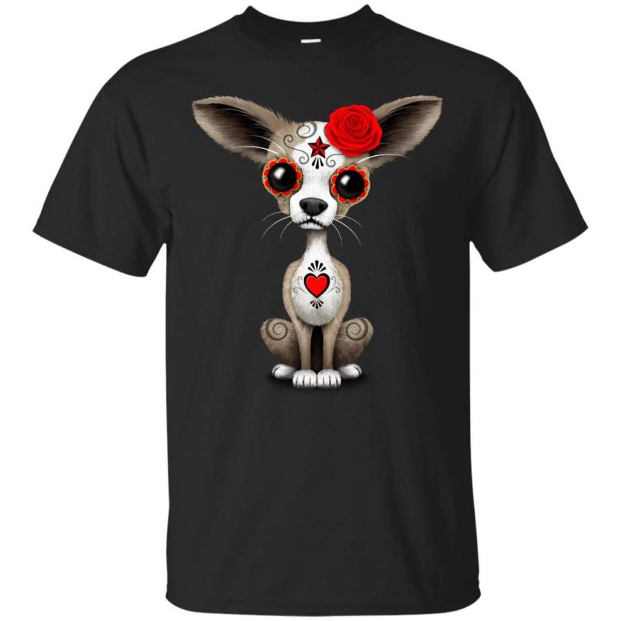 DAY OF THE DEAD – Red Day of the Dead Sugar Skull Chihuahua Puppy T Shirt & Hoodie