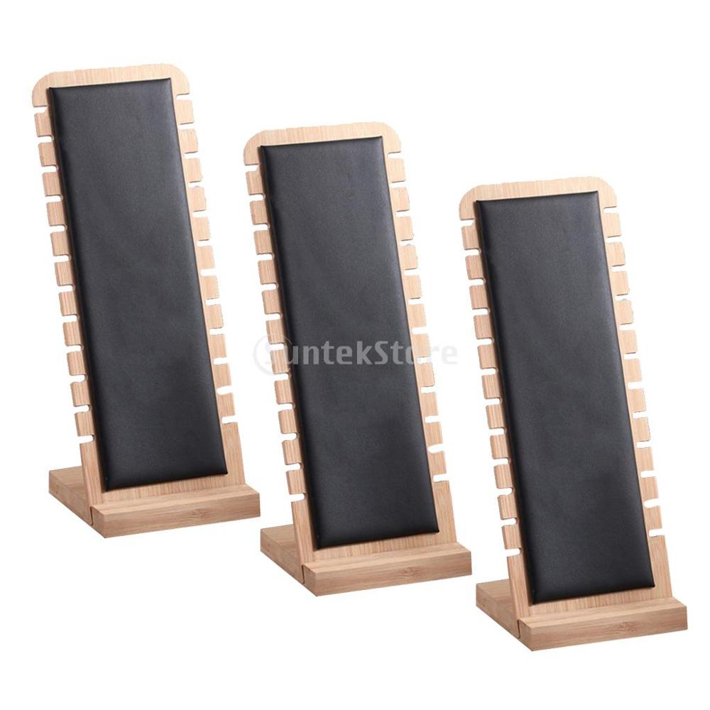 3x Modern Bamboo Necklace Jewelry Tabletop Display Boards 27x10cm Neckchain Display Stand alx