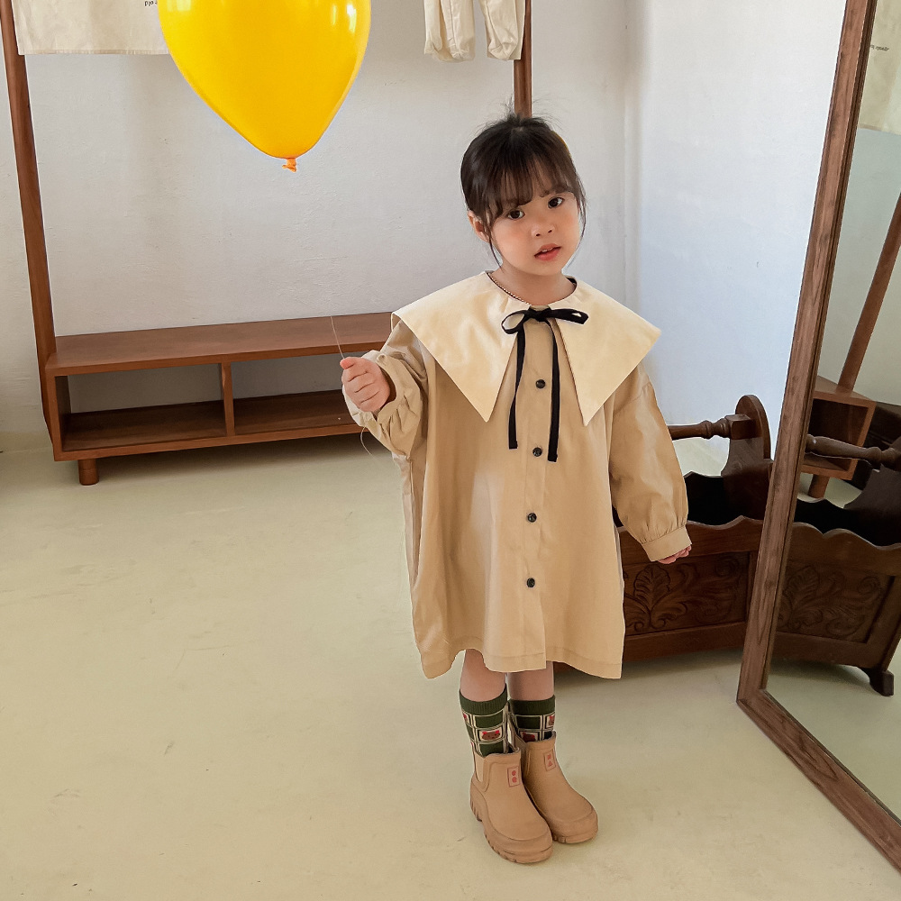 1160D Girl Clothes Cardigan Spring and Autumn Girls’ Loose Coat Big Turn Down Collar Girl Dress College Cape Coat alx