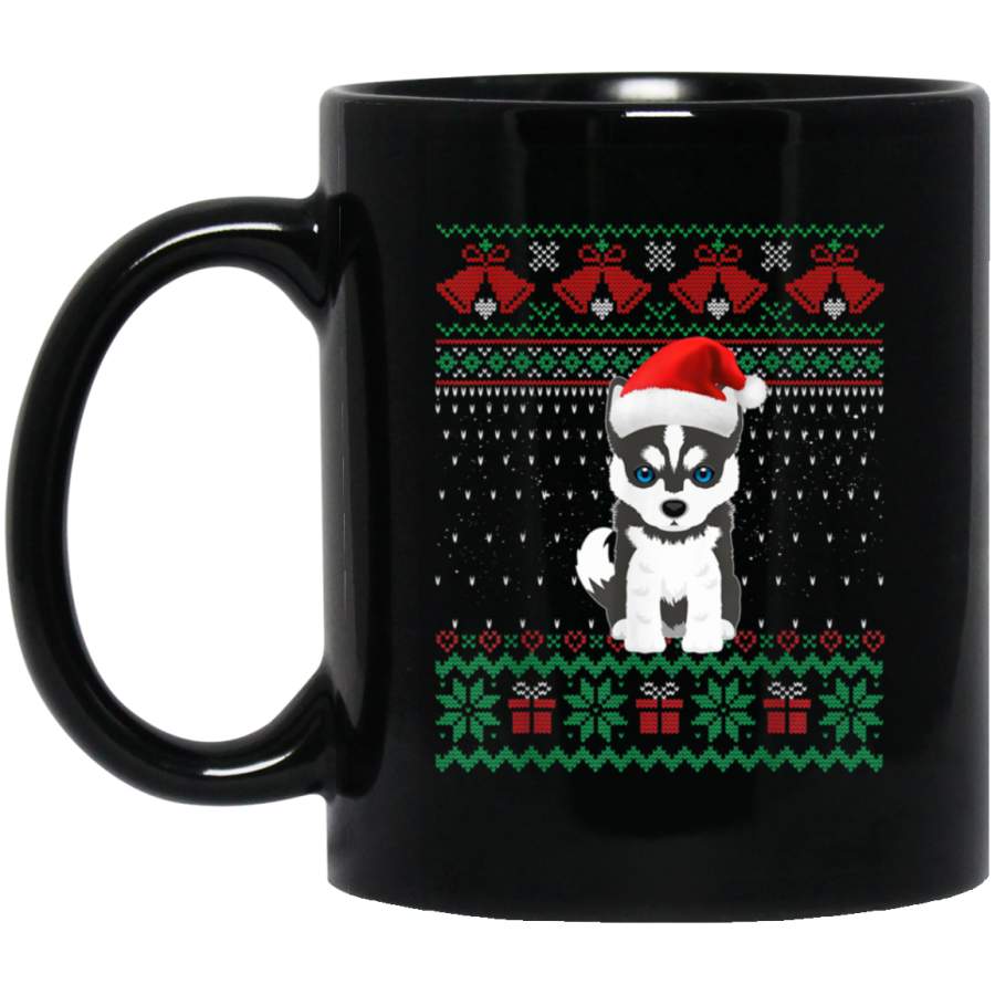 Siberian Husky Dog Lover Hats Ugly Christmas Sweater Gifts  11 oz 15 oz Mug Black