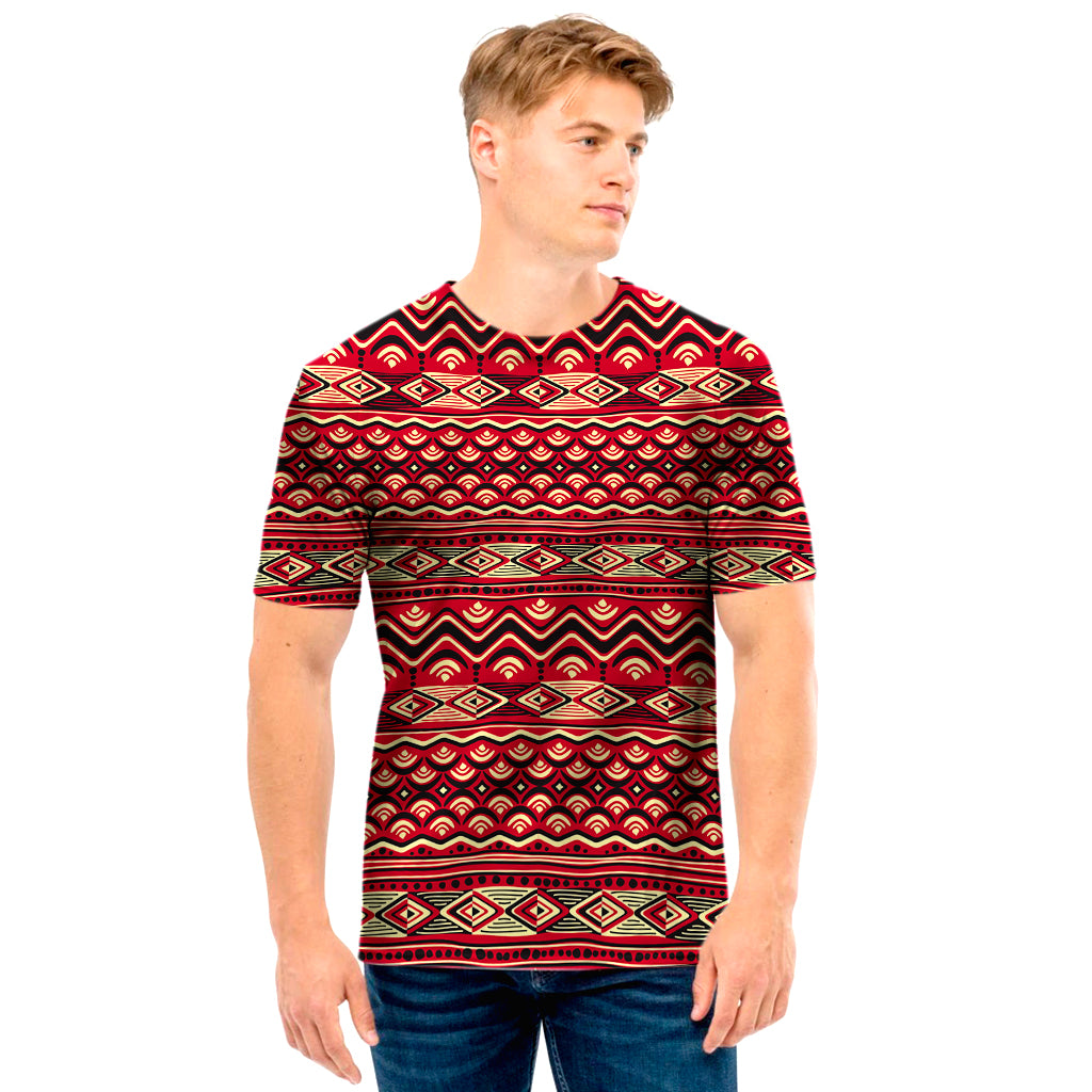 Red African Tribal Pattern Print Men’S T-Shirt