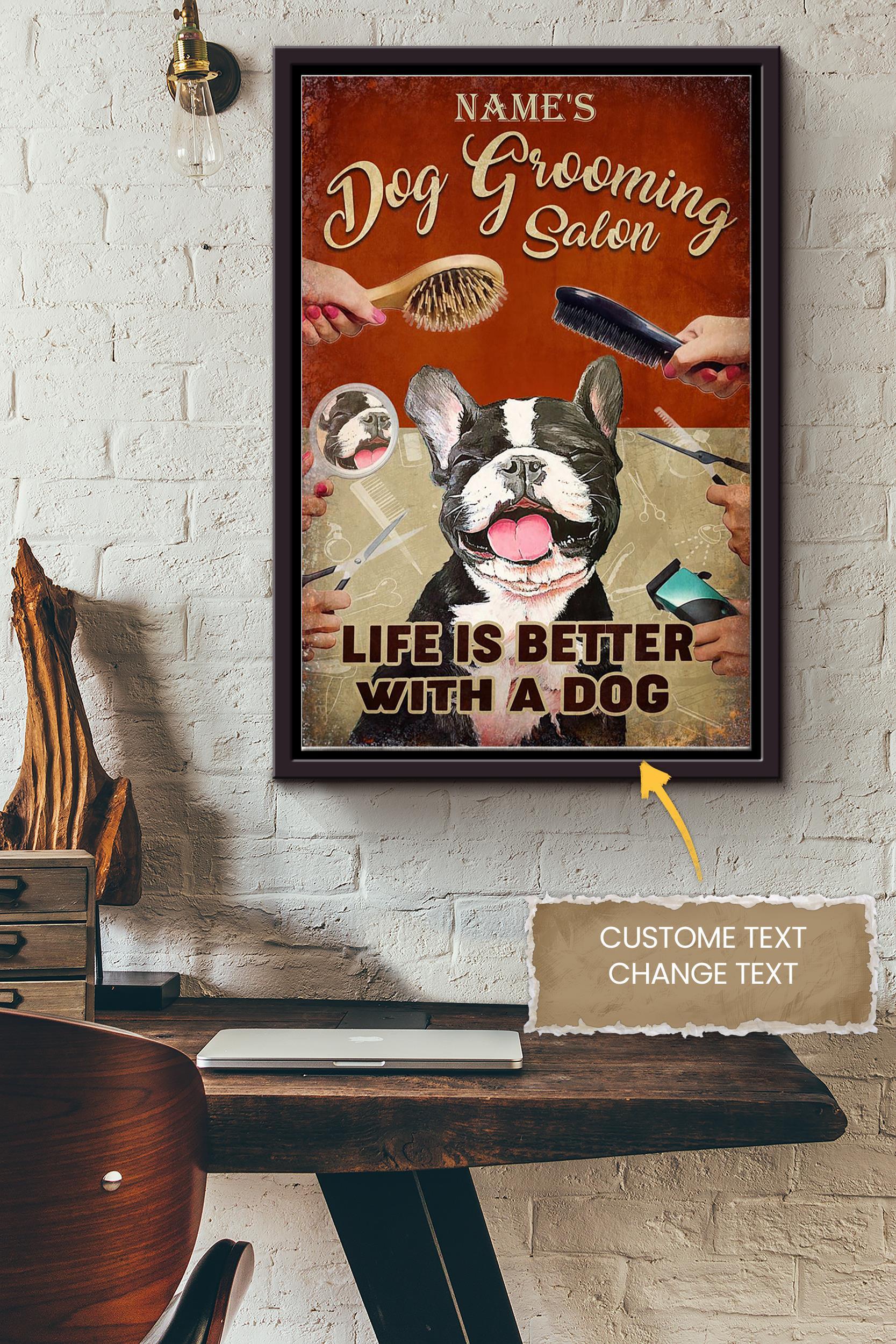 Dog Grooming Salon Personalized Poster – Animal Wall Art – Gift For Dog Lover Dog Foster Puppy Fan Pet Shop Decor Framed Matte Canvas