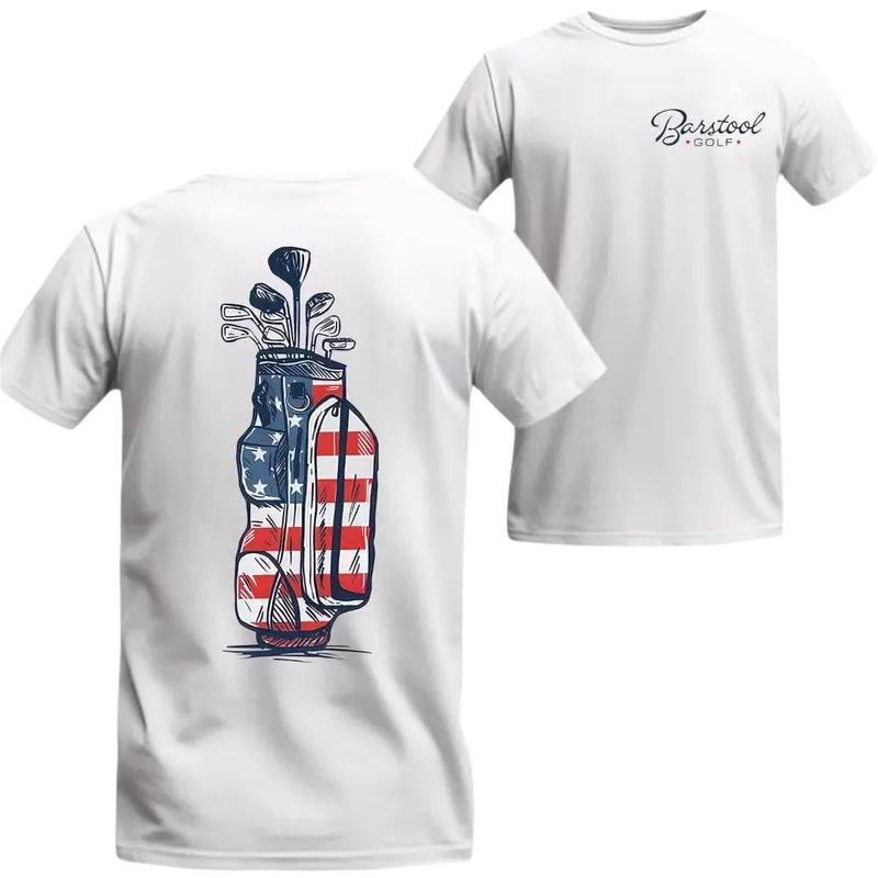 Barstool Golf T-Shirt – American Flag Design on Golf Bag, Ideal for Golf Enthusiasts and Barstool Sports Fans