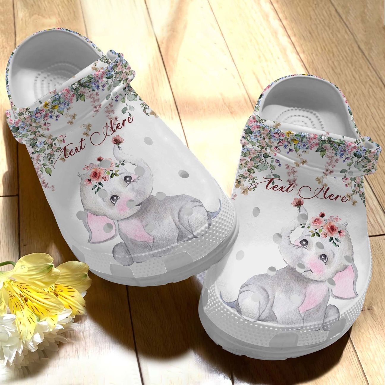 Elephant Lovers Personalized Personalize Clog, Custom Name, Text, Fashion Style For Women, Men, Kid, Print 3D