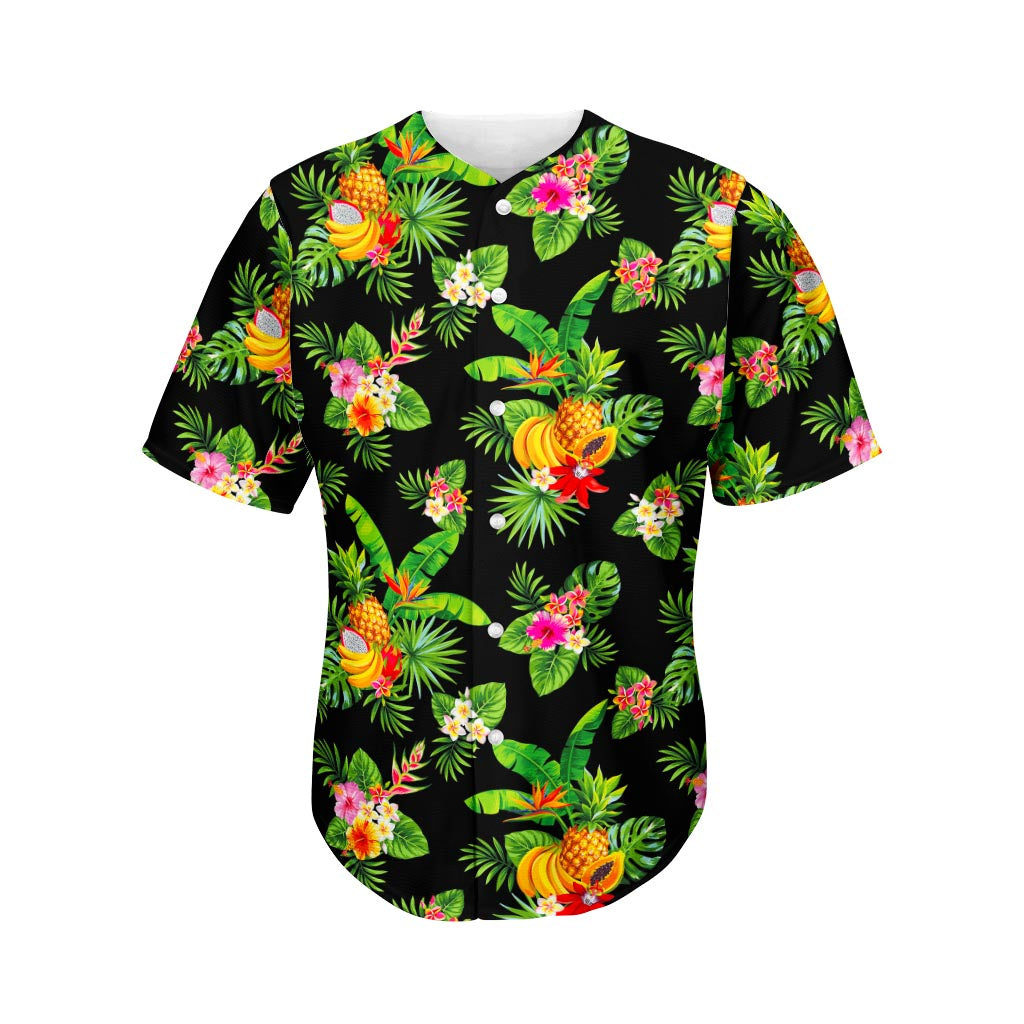 Black Tropical Hawaii Pattern Print Baseball Jersey Ha56842