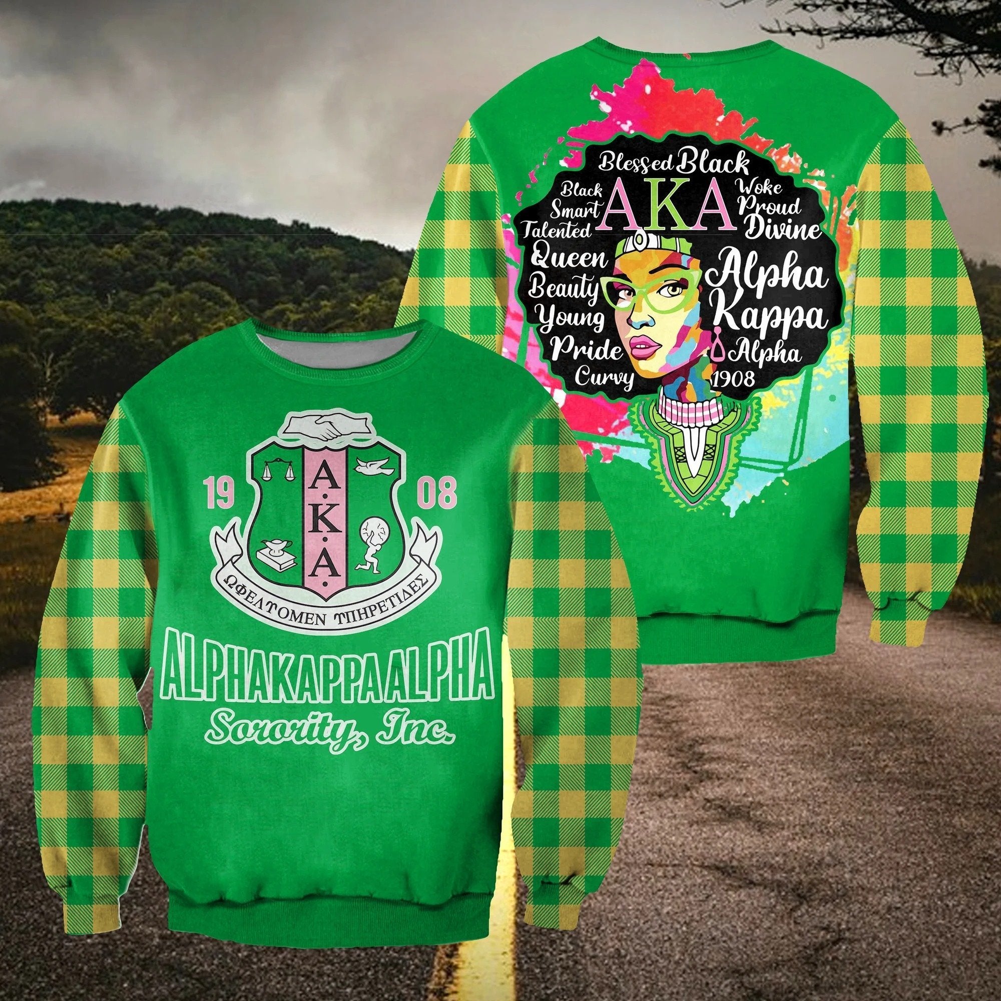 Greek Life Sweatshirt – Alpha Kappa Alpha Afro Girl Crewneck Sweatshirt