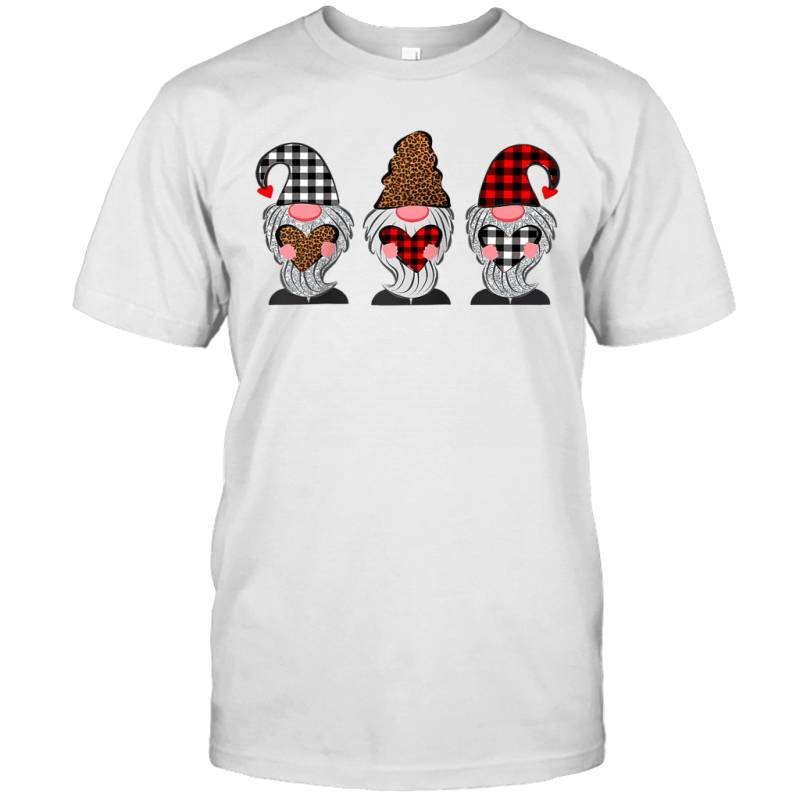 Three Gnomes Holding Hearts Leopard Valentine’s Day Gift Shirt