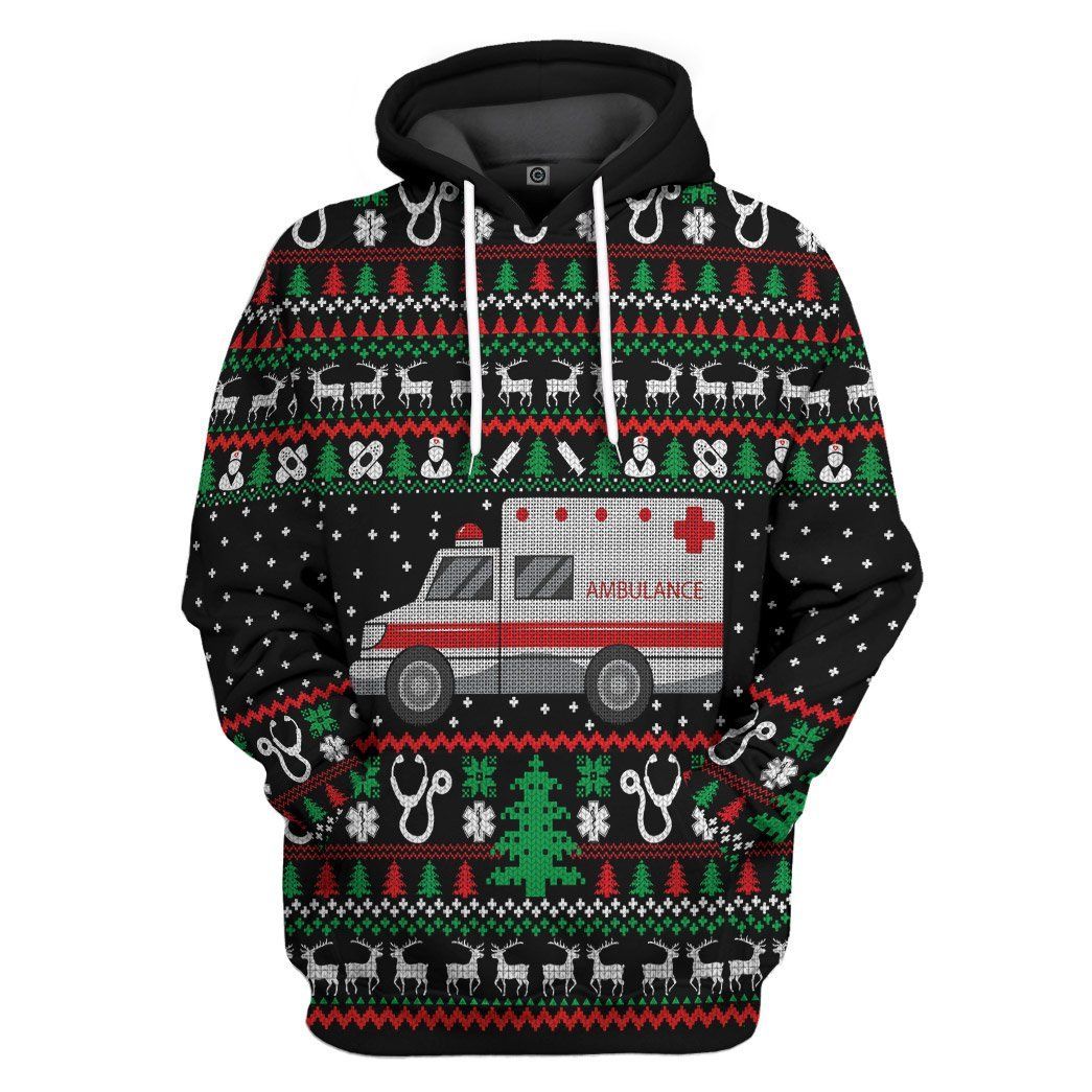 Casespring 3D Paramedic Logo Ambulance Ugly Christmas Sweater Custom Hoodie Apparel