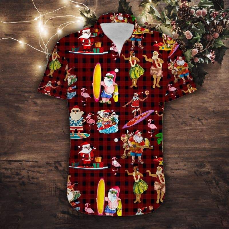 Cute Santa Claus Surfing Merry Christmas Unisex Hawaii Aloha Shirts Ha46826