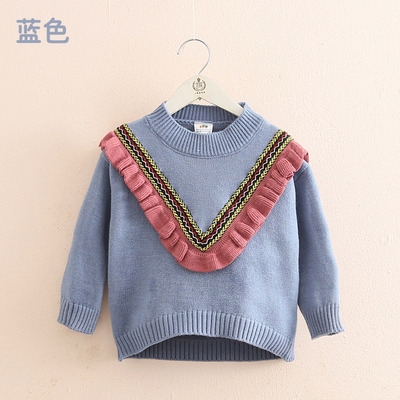 2022 Autumn Winter Spring 2 3 4 6 8 10 12 Years Children O-Neck Knitted Pullover Cotton Ruffles Patchwork Kids Baby Girl Sweater alx