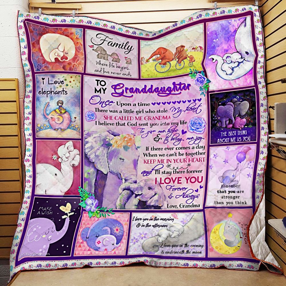 Personalized Elephant To My Granddaughter Quilt Blanket From Grandma I’Ll Stay There Forever I Love You Forever And Always Great Customized Blanket Gifts For Birthday Christmas Thanksgiving