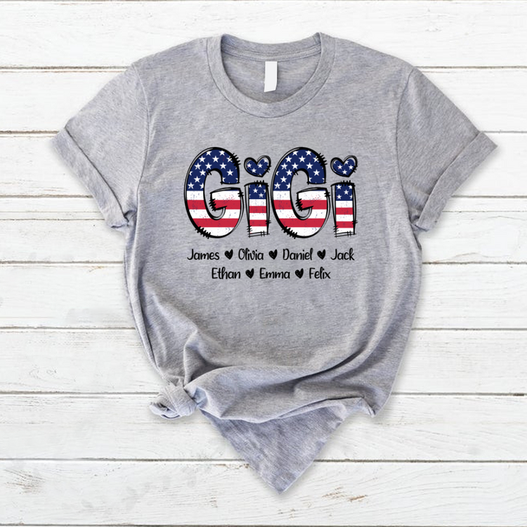 Gigi 4Th Of July Shirt, Custom Gigi And Grandkids, Gift For Grandma Independence T-Shirt