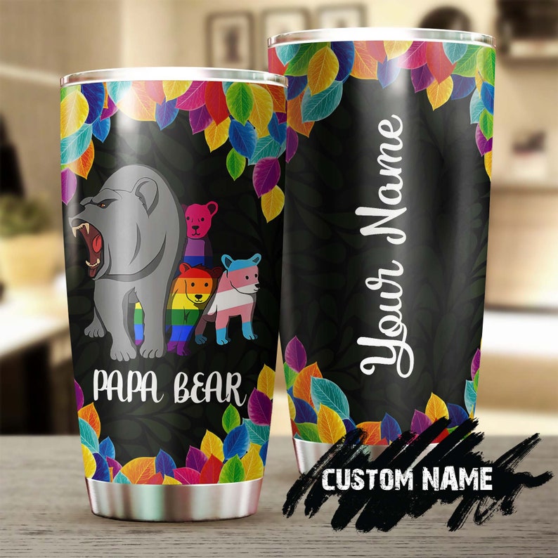 Lgbt Papa Bear Daddy Personalized Tumbler-Birthday Gift Christmas Gift Father’S Day Gift For Father Dad From Lgbt Son Daughter