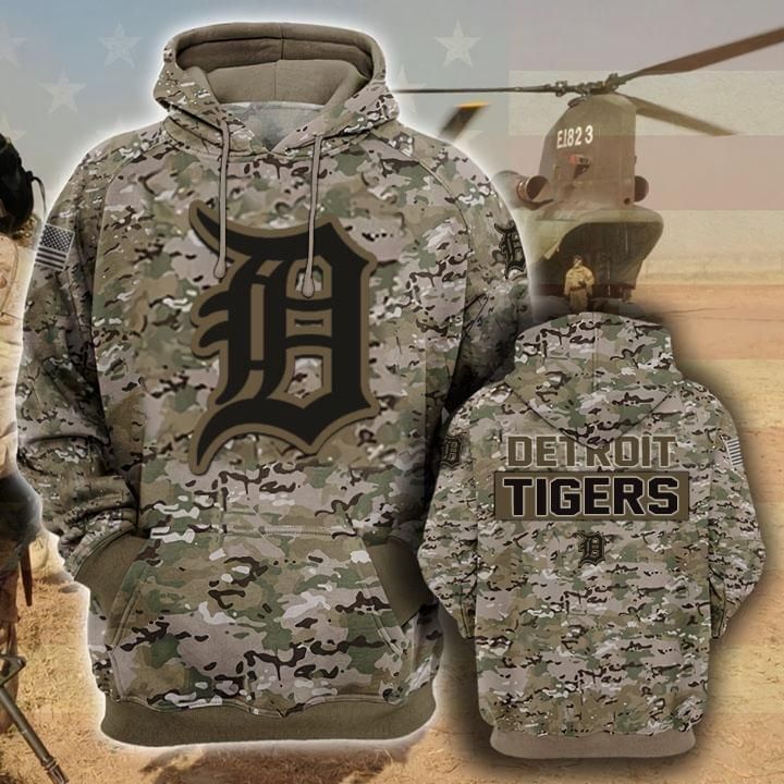 Detroit Tigers Camouflage Veteran 3D Cotton T-Shirt Hoodie