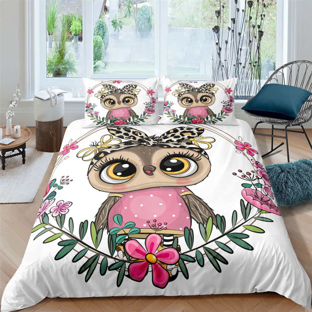 Cute Cartoon Owl Duvet Cover Bedding Set Cover Quilt Cover Pillowcase Twin Single Double Size Shirttrend