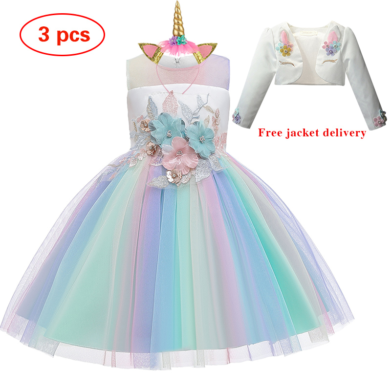 Baby Girl Princess Birthday Dresses for Party Costumes Children Clothing New Elsa Unicorn Dress for Girls Embroidery Ball Gown alx