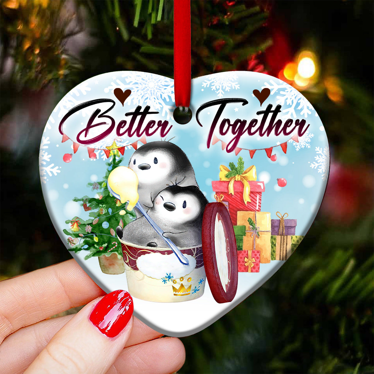 Penguin Bestie Better Together – Heart Ornament