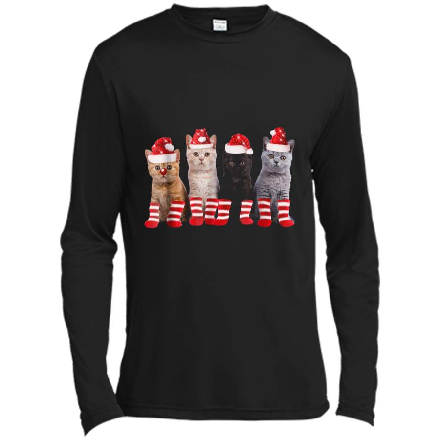 Kittens With Santa Hats  Funny Christmas Cat Meme Tee Long Sleeve Moisture Absorbing Shirt