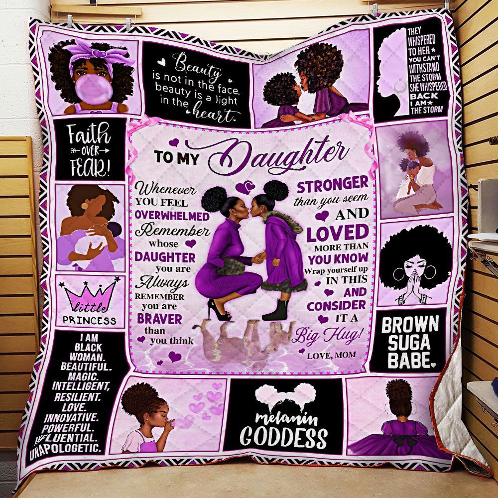 To My Daughter, Love Mom, Black Woman, Purple version Quilt Blanket