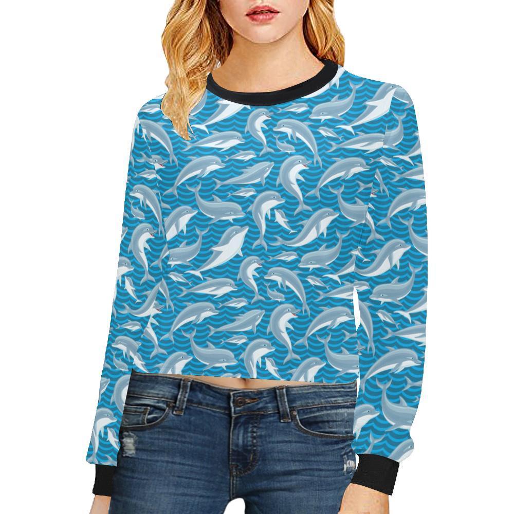 Dolphin Cute Print Pattern Cropped Pullover Sweatshirt