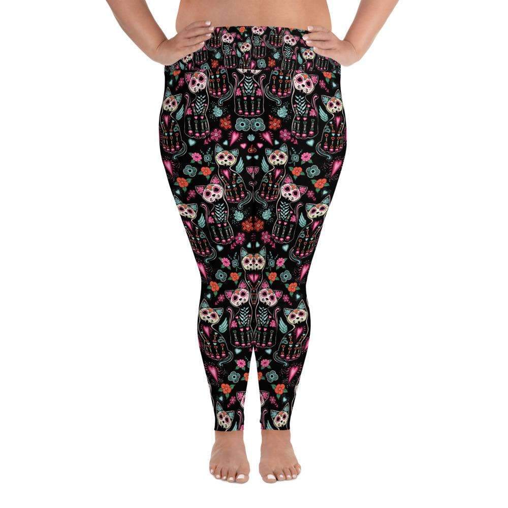 Sugar Skull Kittens Cats All-Over Print Plus Size Leggings