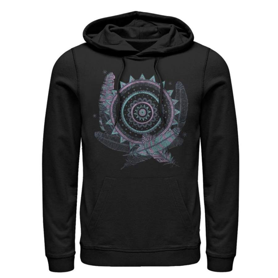 Lost Gods Men’s Feather Circle  Lightweight Hoodie Black