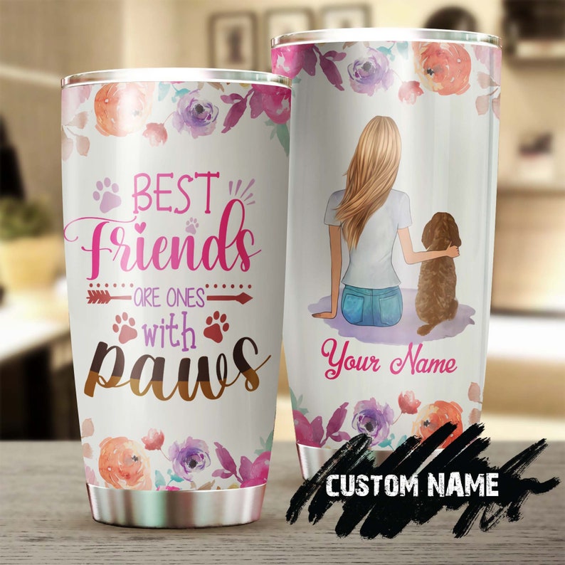 Best Friend Paw Girl Sitting With Dog Personalized Tumbler-Custom Dog Tumbler- Mother’S Day Gift For Dog Mom- Gift For Dog Lover-Dog Mug