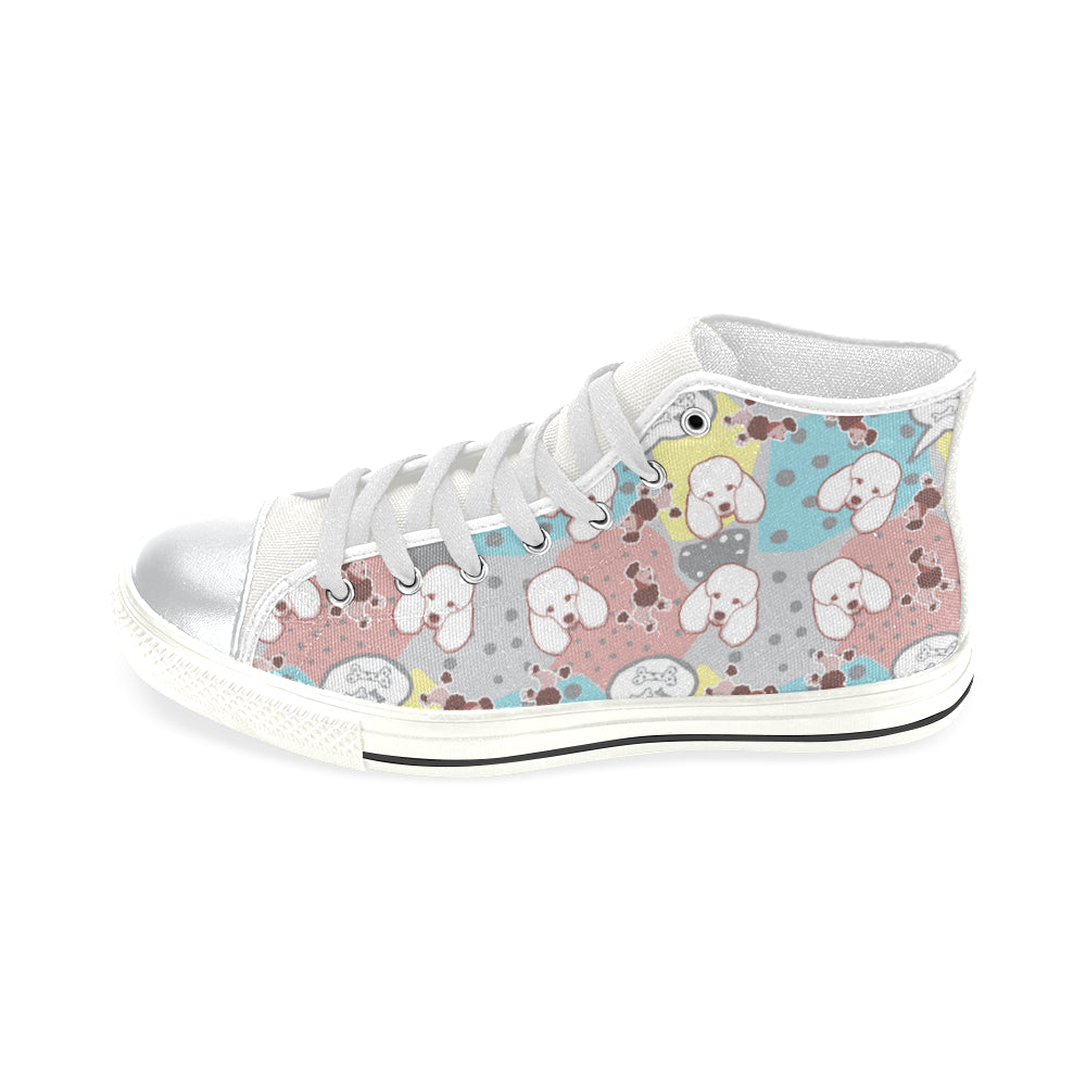 Poodle Pattern White High Top Canvas Women’s Shoes/Large Size