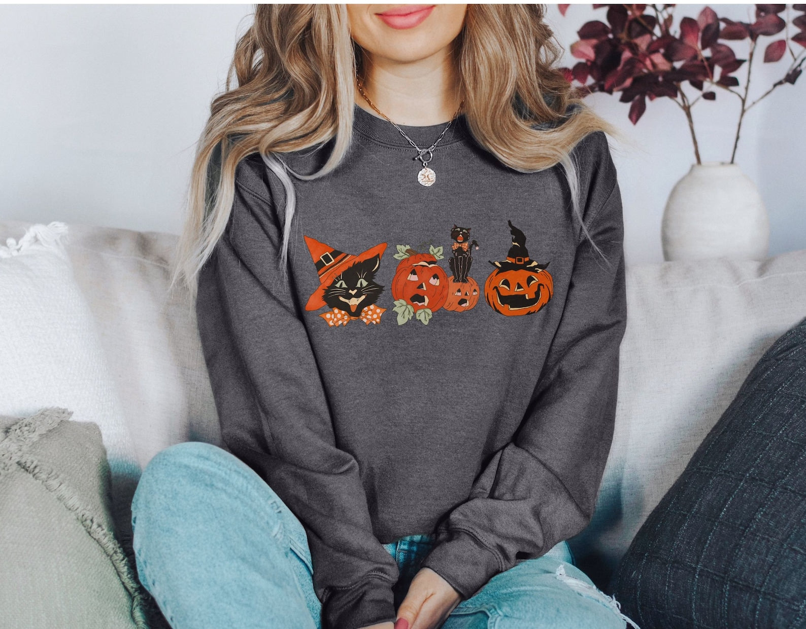 Vintage Halloween 2D Crewneck Sweatshirt All Over Print Sweatshirt For Women Sweatshirt For Men Sws1353