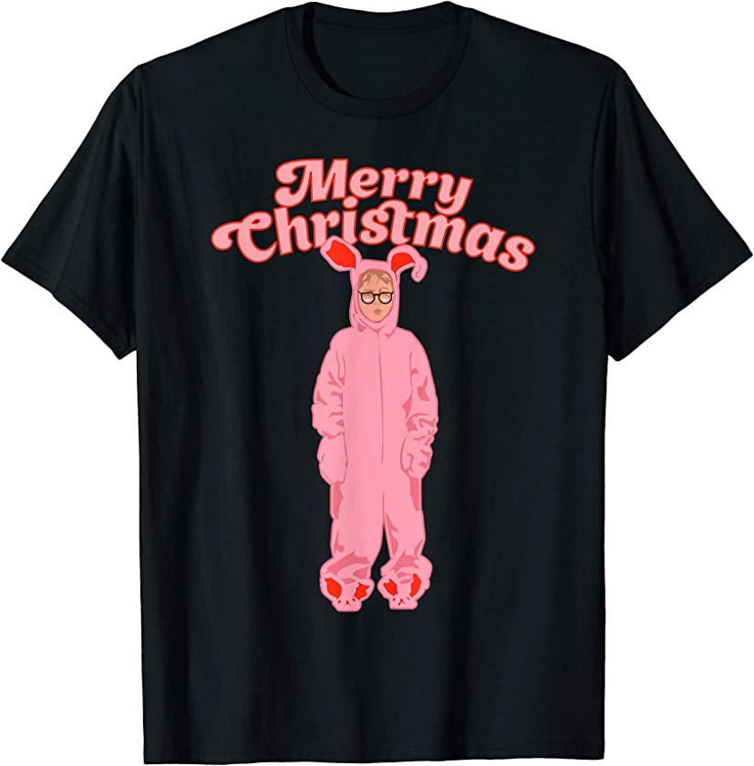 Merry Christmas – Ralphie Pink Bunny Costume – Funny Graphic T-Shirt