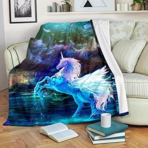 Blue Unicorn Running In Water  Fleece Blanket, Sherpa Blanket, Gift For Aunt Gift For Parent, Family Member, Friends Gift, Christmas Gift, Home Decor, Home Living