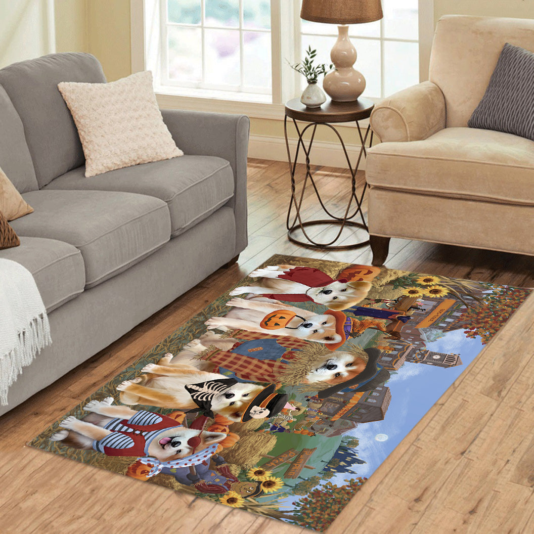 Halloween ‘Round Town And Fall Pumpkin Scarecrow Both Akita Dogs Area Rug